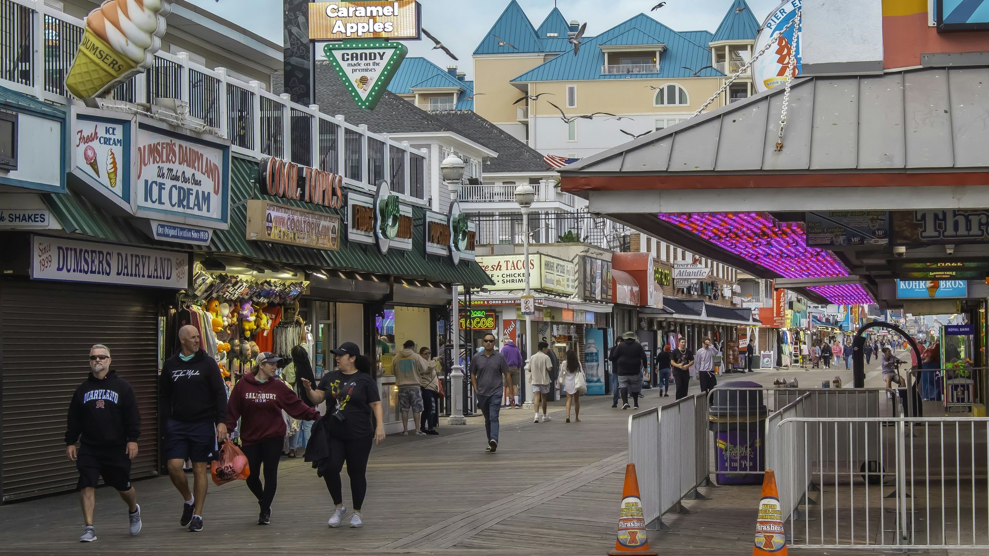 Shops along the boardwalk in Ocean City, Maryland