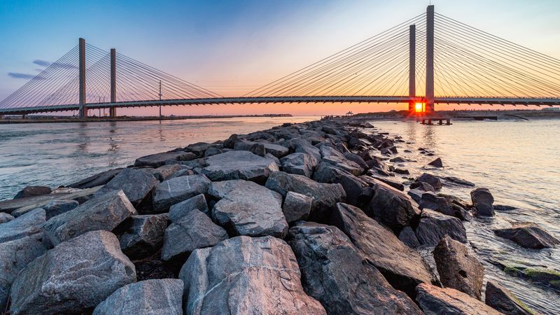 The Indian River Inlet Bridge at sunset, Delaware Seashore State Park